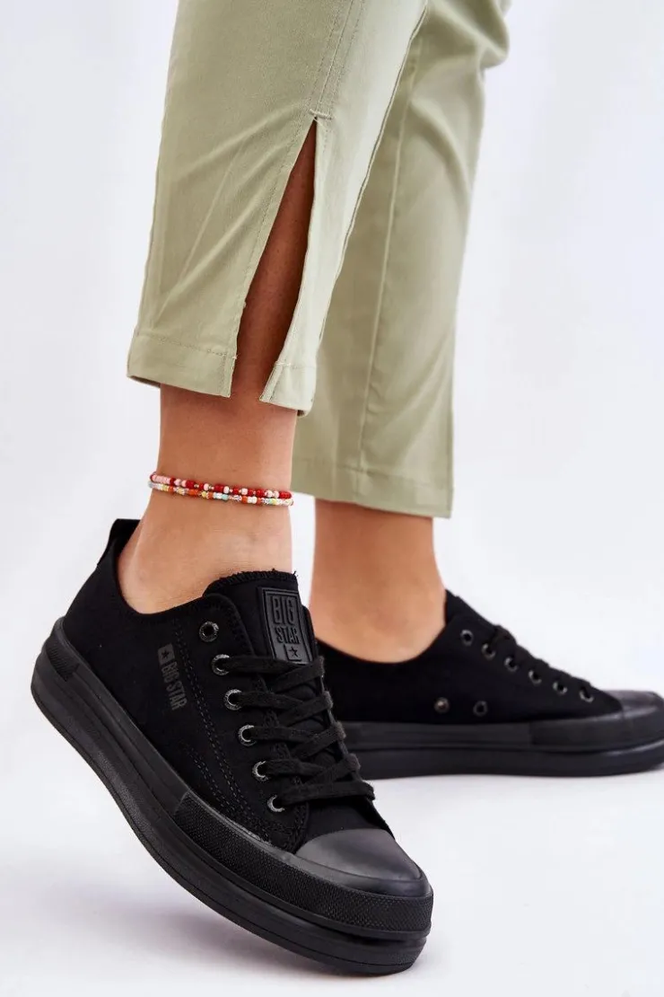 Damskie Big Star Shoes Niskie Sznurowane Tenisówki Big Star LL274967 Czarne