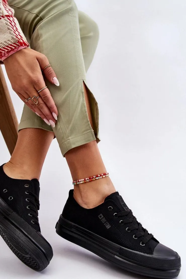 Damskie Big Star Shoes Niskie Sznurowane Tenisówki Big Star LL274967 Czarne