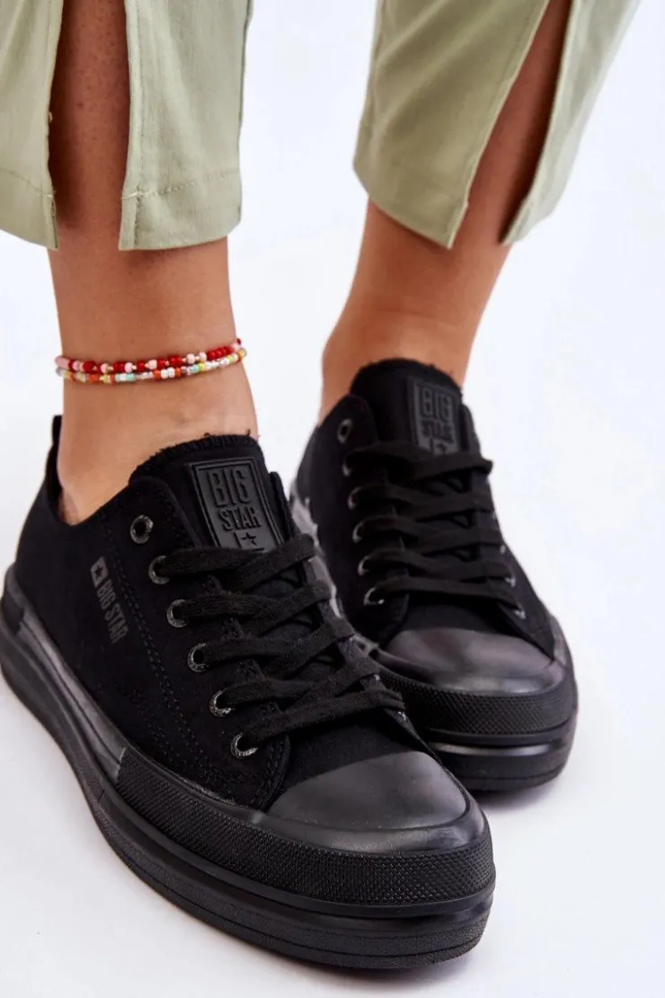 Damskie Big Star Shoes Niskie Sznurowane Tenisówki Big Star LL274967 Czarne
