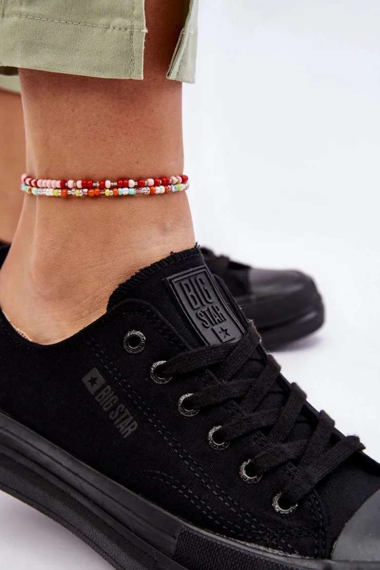 Damskie Big Star Shoes Niskie Sznurowane Tenisówki Big Star LL274967 Czarne