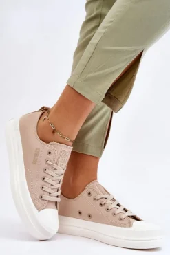 Big Star Shoes Trampki Damskie Big Star|Trampki Damskie Niskie*Niskie Sznurowane Tenisówki Big Star LL274969 Beżowe Beżowy