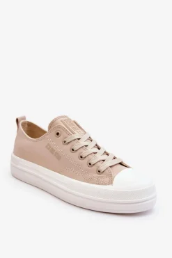 Big Star Shoes Trampki Damskie Big Star|Trampki Damskie Niskie*Niskie Sznurowane Tenisówki Big Star LL274969 Beżowe Beżowy