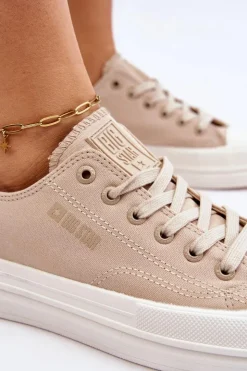 Big Star Shoes Trampki Damskie Big Star|Trampki Damskie Niskie*Niskie Sznurowane Tenisówki Big Star LL274969 Beżowe Beżowy