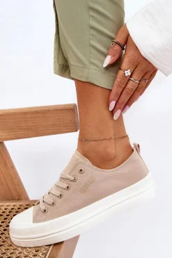 Big Star Shoes Trampki Damskie Big Star|Trampki Damskie Niskie*Niskie Sznurowane Tenisówki Big Star LL274969 Beżowe Beżowy