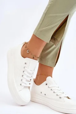 Best Big Star Shoes Niskie Sznurowane Tenisówki Big Star LL274968 Białe Biały