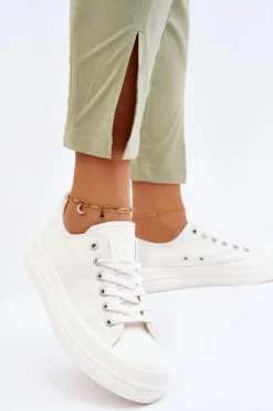 Best Big Star Shoes Niskie Sznurowane Tenisówki Big Star LL274968 Białe Biały