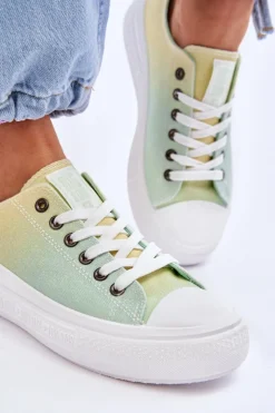Hot Big Star Shoes Niskie Tenisówki Na Platformie Big Star LL274A186 Żółto-Zielone