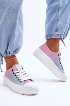 Big Star Shoes Trampki Damskie Big Star|Trampki Damskie Niskie*Niskie Tenisówki Na Platformie Big Star LL274A187 Różowo-Niebieskie