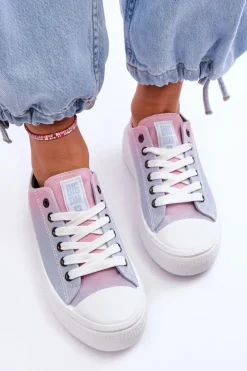 Big Star Shoes Trampki Damskie Big Star|Trampki Damskie Niskie*Niskie Tenisówki Na Platformie Big Star LL274A187 Różowo-Niebieskie