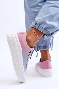 Big Star Shoes Trampki Damskie Big Star|Trampki Damskie Niskie*Niskie Tenisówki Na Platformie Big Star LL274A187 Różowo-Niebieskie