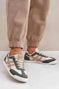Boto Trampki Damskie Niskie|Sneakersy Damskie*Niskie Tenisówki Trampki Damskie Beżowo-Zielone Eezore Zielony
