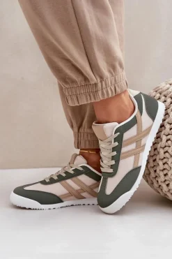 Boto Trampki Damskie Niskie|Sneakersy Damskie*Niskie Tenisówki Trampki Damskie Beżowo-Zielone Eezore Zielony