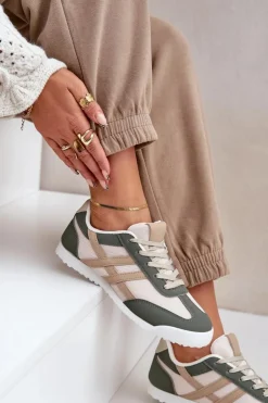 Boto Trampki Damskie Niskie|Sneakersy Damskie*Niskie Tenisówki Trampki Damskie Beżowo-Zielone Eezore Zielony