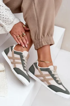 Boto Trampki Damskie Niskie|Sneakersy Damskie*Niskie Tenisówki Trampki Damskie Beżowo-Zielone Eezore Zielony