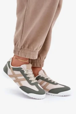 Boto Trampki Damskie Niskie|Sneakersy Damskie*Niskie Tenisówki Trampki Damskie Beżowo-Zielone Eezore Zielony