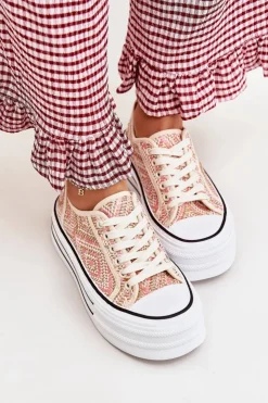 Best Boto Niskie Trampki Damskie Na Platformie Różowe Melina