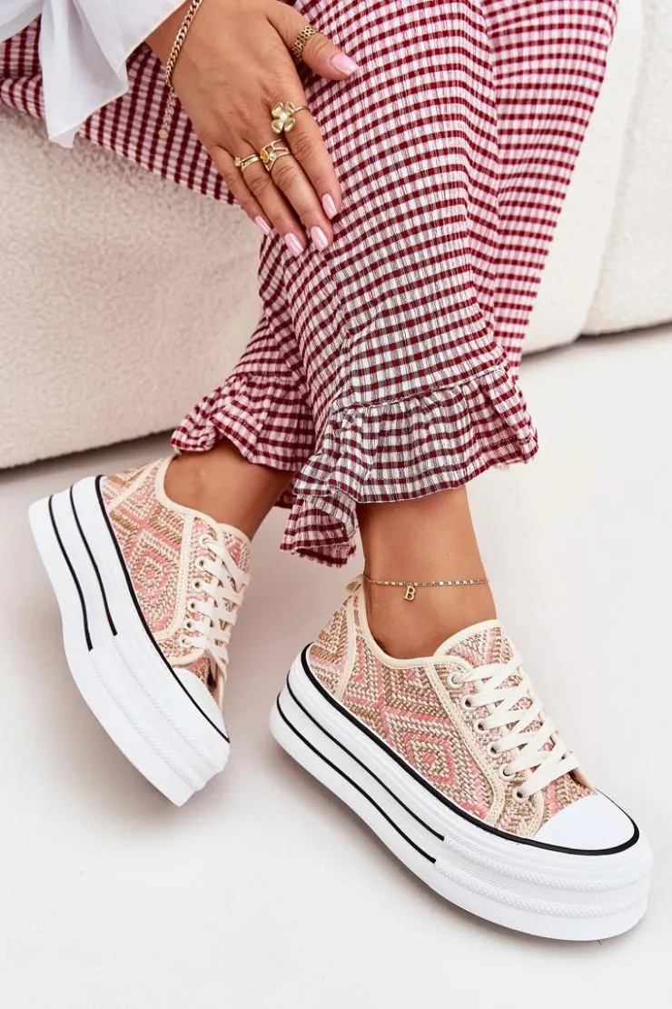 Best Boto Niskie Trampki Damskie Na Platformie Różowe Melina