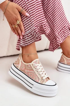 Best Boto Niskie Trampki Damskie Na Platformie Różowe Melina