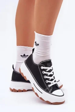 Damskie Evento Niskie Trampki Damskie Na Platformie Czarne Aradwin