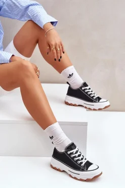 Damskie Evento Niskie Trampki Damskie Na Platformie Czarne Aradwin