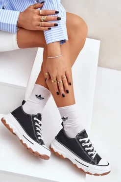 Damskie Evento Niskie Trampki Damskie Na Platformie Czarne Aradwin