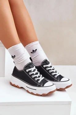 Damskie Evento Niskie Trampki Damskie Na Platformie Czarne Aradwin