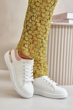 Online Boto Niskie Trampki Damskie Na Platformie Z Eko Skóry Biało-Różowo Nevelena