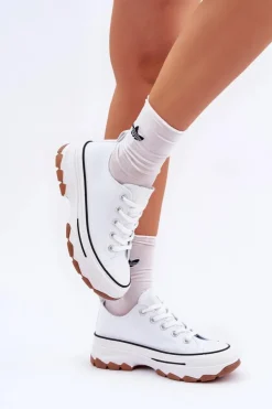 Evento Trampki Damskie Niskie*Niskie Trampki Damskie Na Platformie Białe Aradwin Biały