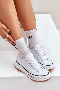 Evento Trampki Damskie Niskie*Niskie Trampki Damskie Na Platformie Białe Aradwin Biały