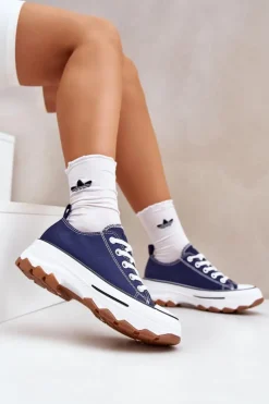 Discount Evento Niskie Trampki Damskie Na Platformie Granatowe Aradwin Niebieski