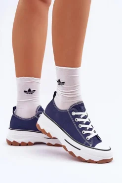 Discount Evento Niskie Trampki Damskie Na Platformie Granatowe Aradwin Niebieski