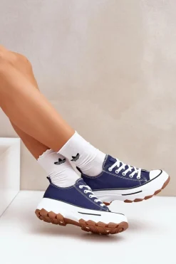 Discount Evento Niskie Trampki Damskie Na Platformie Granatowe Aradwin Niebieski