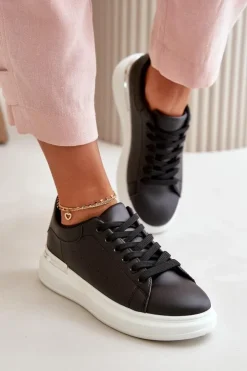 Damskie Boto Niskie Trampki Damskie Na Platformie Z Eko Skóry Czarne Nevelena