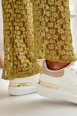 Boto Trampki Damskie Niskie*Niskie Trampki Damskie Na Platformie Z Eko Skóry Biało-Beżowe Nevelena