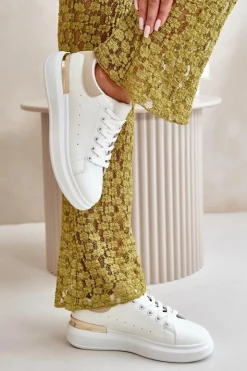 Boto Trampki Damskie Niskie*Niskie Trampki Damskie Na Platformie Z Eko Skóry Biało-Beżowe Nevelena