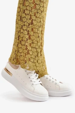 Boto Trampki Damskie Niskie*Niskie Trampki Damskie Na Platformie Z Eko Skóry Biało-Beżowe Nevelena