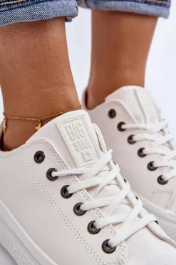 Big Star Shoes Trampki Damskie Big Star|Trampki Damskie Wysokie*Niskie Trampki Damskie Ocieplane Białe Big Star MM274029