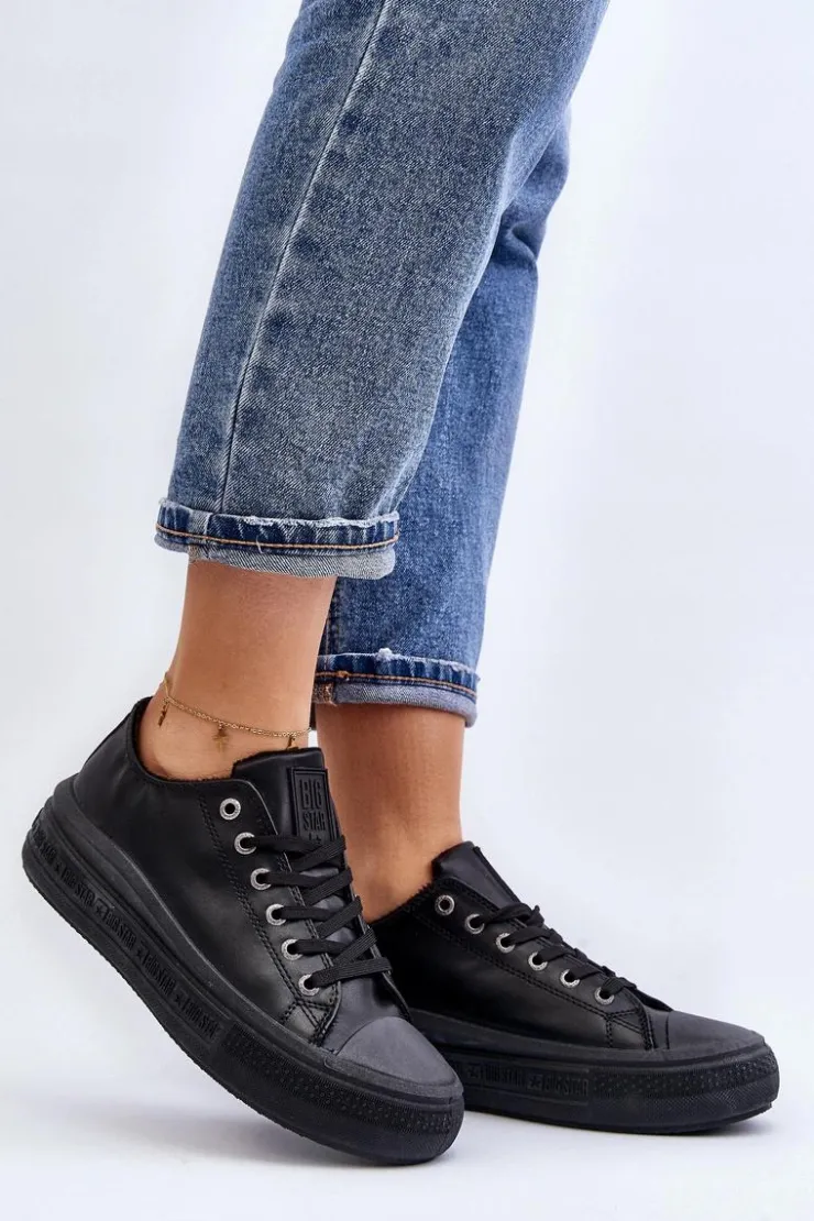 Discount Big Star Shoes Niskie Trampki Damskie Ocieplane Czarne Big Star MM274031