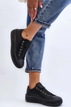 Discount Big Star Shoes Niskie Trampki Damskie Ocieplane Czarne Big Star MM274031