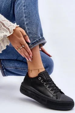 Discount Big Star Shoes Niskie Trampki Damskie Ocieplane Czarne Big Star MM274031