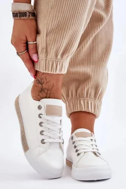 Boto Trampki Damskie Niskie*Niskie Trampki Damskie Z Dżetami Biało-Beżowe Demira