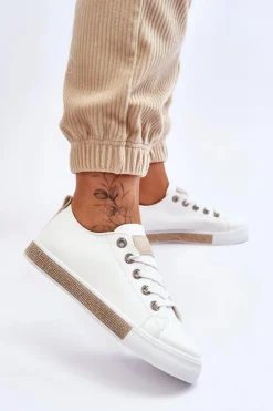 Boto Trampki Damskie Niskie*Niskie Trampki Damskie Z Dżetami Biało-Beżowe Demira