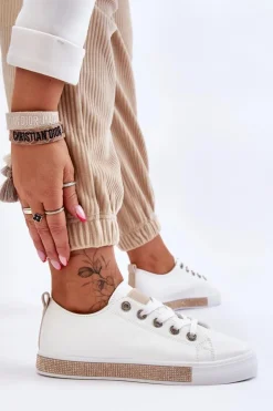 Boto Trampki Damskie Niskie*Niskie Trampki Damskie Z Dżetami Biało-Beżowe Demira