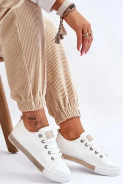 Boto Trampki Damskie Niskie*Niskie Trampki Damskie Z Dżetami Biało-Beżowe Demira