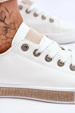 Boto Trampki Damskie Niskie*Niskie Trampki Damskie Z Dżetami Biało-Beżowe Demira