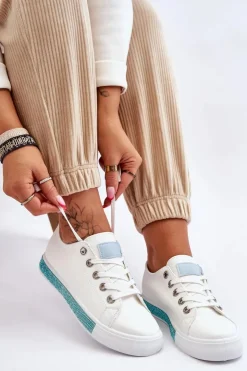 Boto Trampki Damskie Niskie*Niskie Trampki Damskie Z Dżetami Biało-Niebieskie Demira