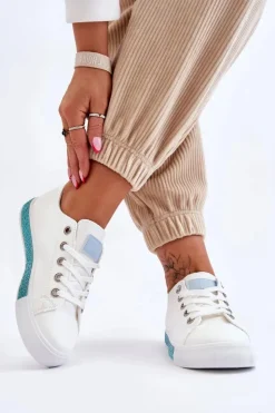 Boto Trampki Damskie Niskie*Niskie Trampki Damskie Z Dżetami Biało-Niebieskie Demira