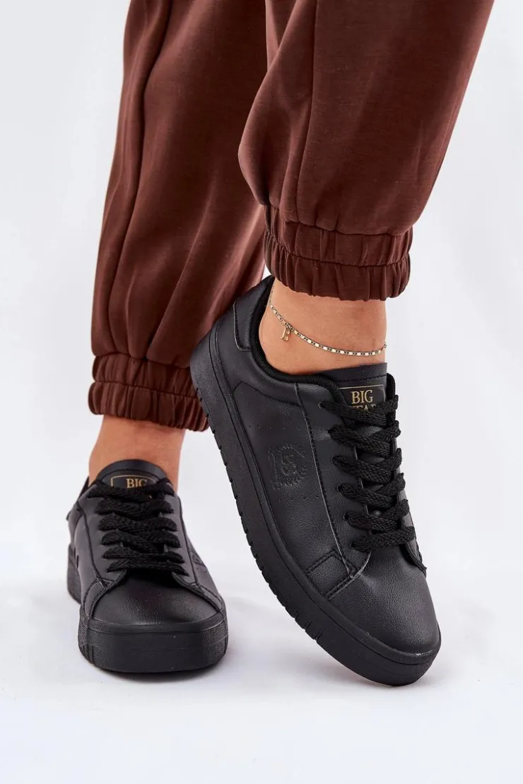 Big Star Shoes Trampki Damskie Big Star|Trampki Damskie Niskie*Niskie Trampki Damskie Z Eko Skóry Big Star NN274576 Czarne Czarny