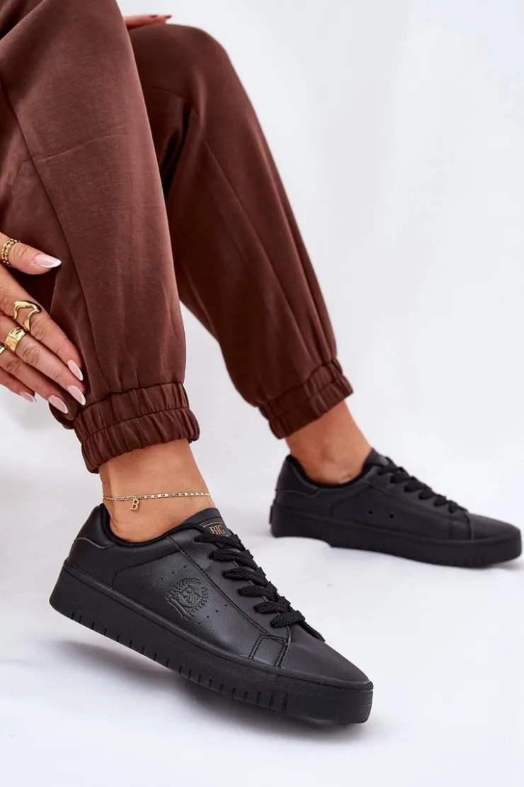 Big Star Shoes Trampki Damskie Big Star|Trampki Damskie Niskie*Niskie Trampki Damskie Z Eko Skóry Big Star NN274576 Czarne Czarny