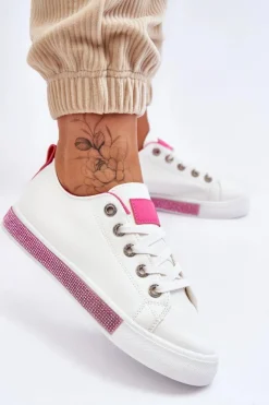 Damskie Boto Niskie Trampki Damskie Z Dżetami Biało-Różowe Demira